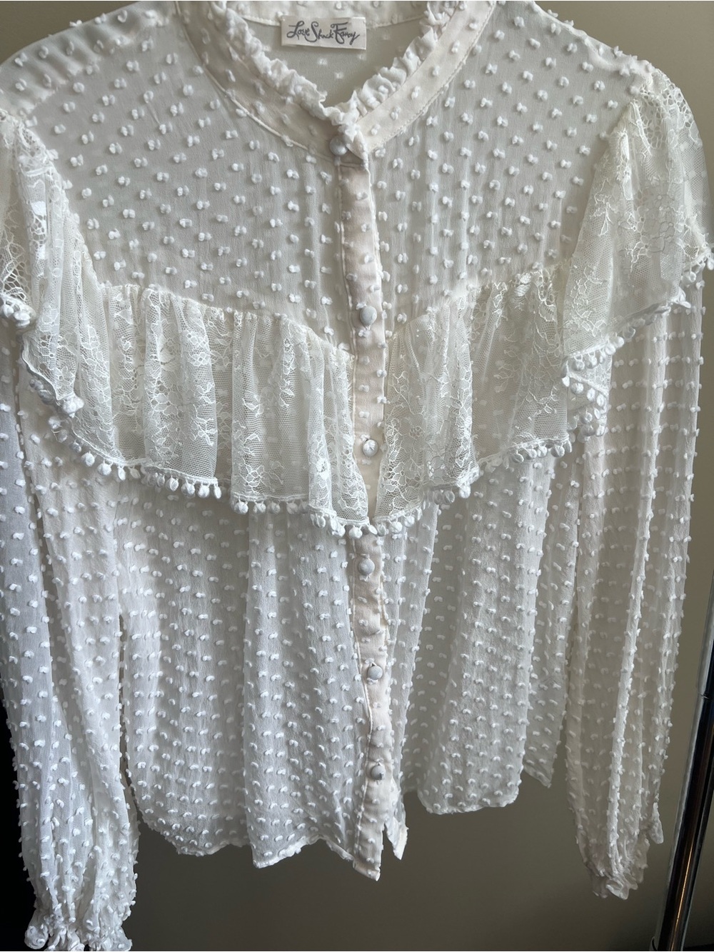 LoveShackFancy White Swiss Dot Ruffle Lace Blouse - Picture 3 of 5